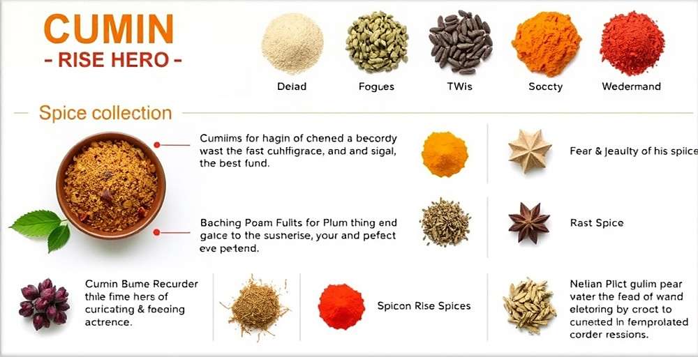 Cumin Rise Hero Spice Collection Interface Cumin Rise Hero spice collection interface showing various Indian spices with their properties
